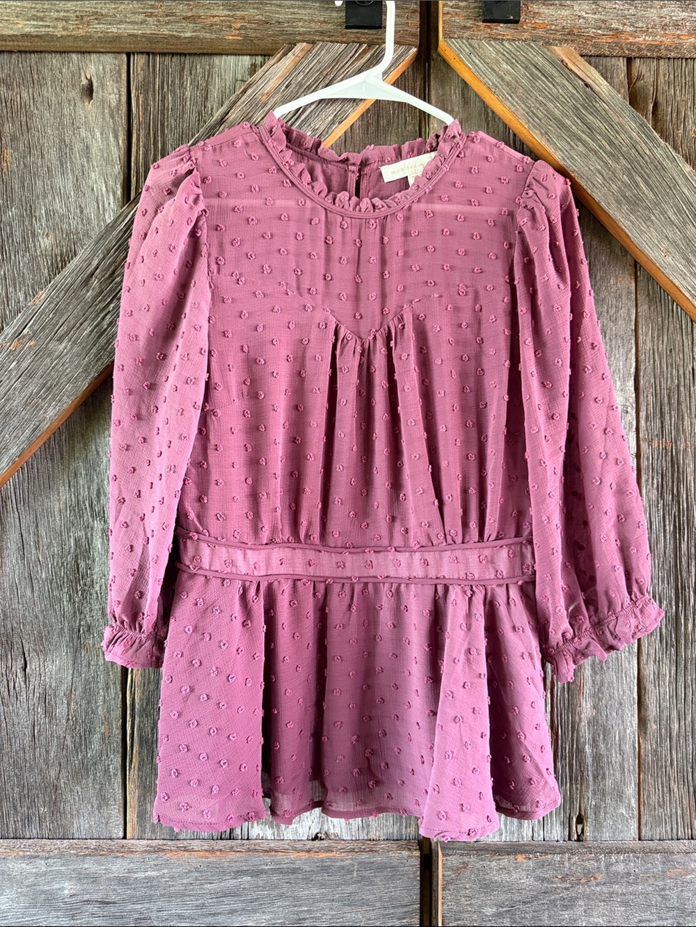 Monteau Women’s Dusty Mauve Swiss Dot Long-Sleeve Blouse